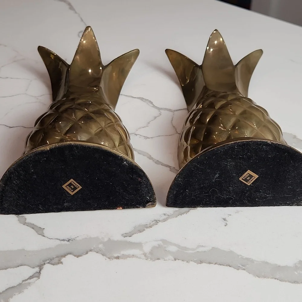Vintage Brass Pineapple Bookends, Set Of 2, Mid Century, Fruit - Picture 6 of 6